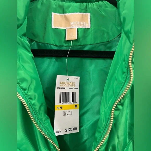 Michael Kors Quilted Puffer Vest Lightweight, Sleeveless & Full-zip Green NWT - Picture 2 of 7